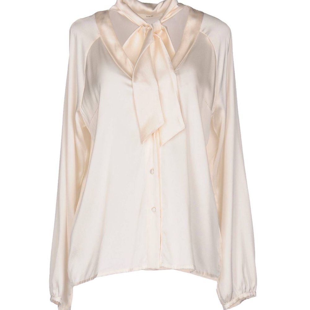 Italian Elegant Cream silk Blouse with Bow